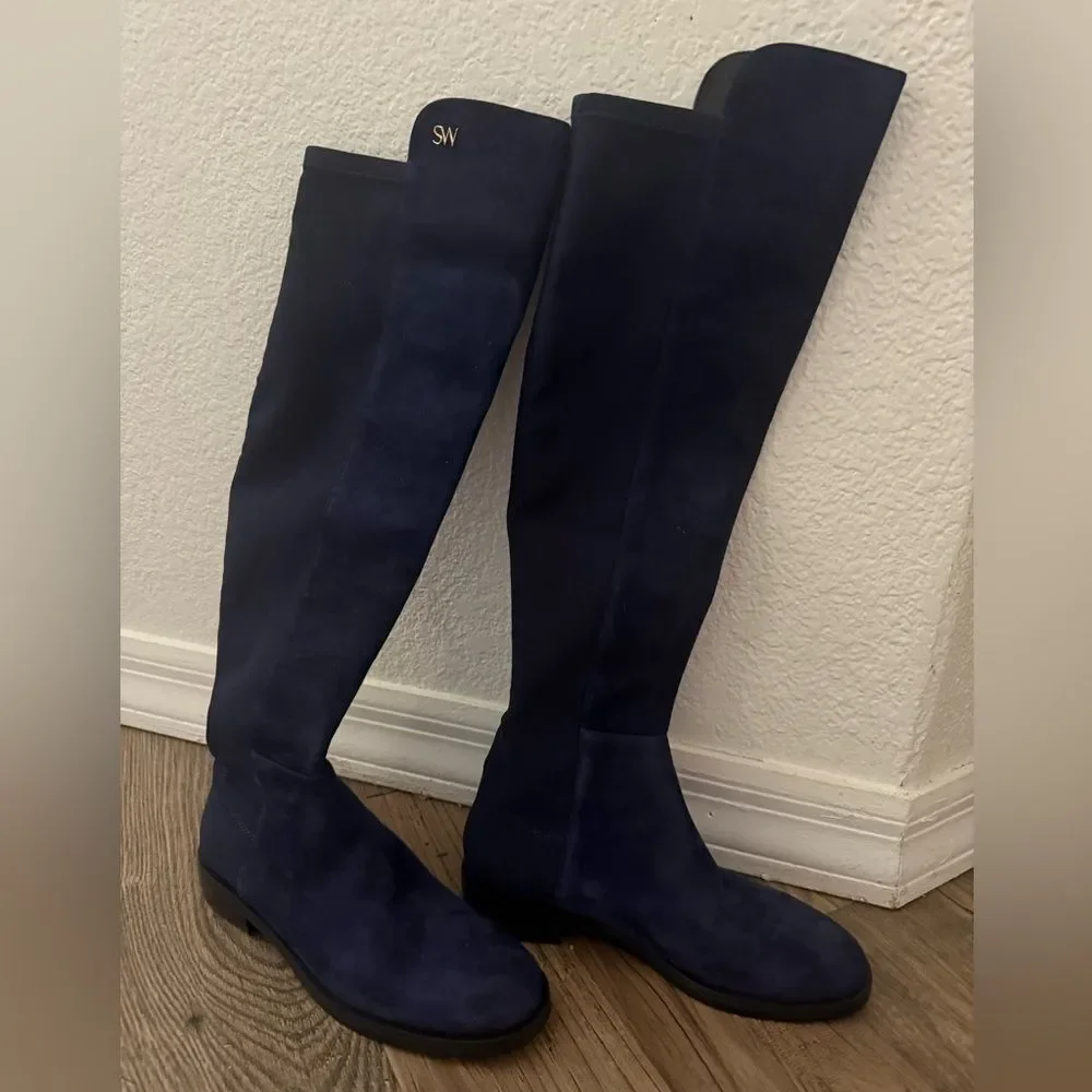 Stuart Weitzman OTK boots midnight blue
